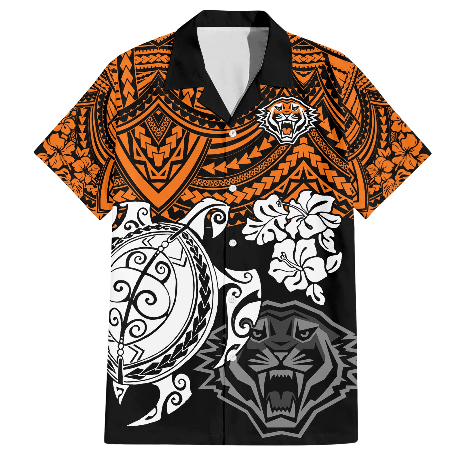 custom-wests-tigers-rugby-hawaiian-shirt-hibiscus-and-turtle-with-polynesian-pattern