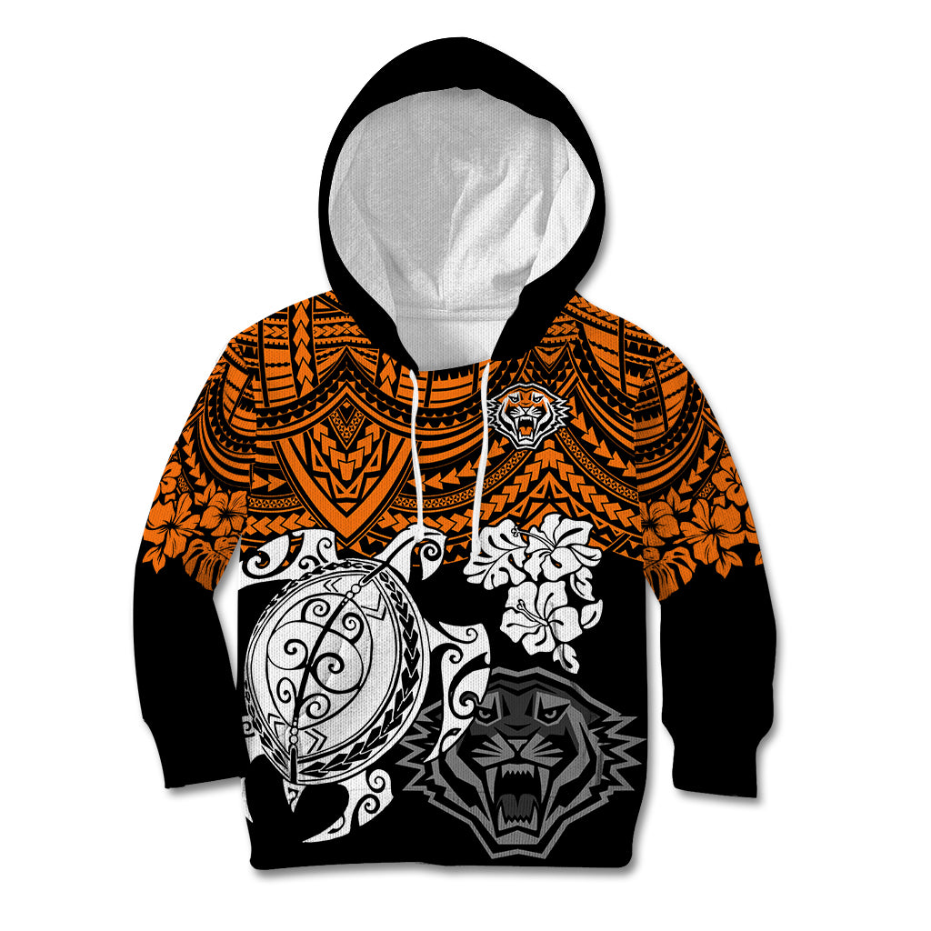 custom-wests-tigers-rugby-kid-hoodie-hibiscus-and-turtle-with-polynesian-pattern