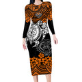 custom-wests-tigers-rugby-long-sleeve-bodycon-dress-hibiscus-and-turtle-with-polynesian-pattern