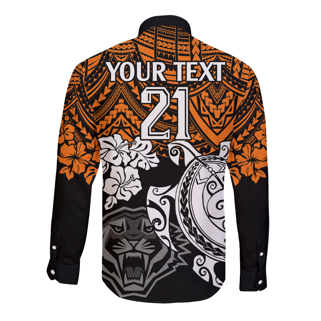 custom-wests-tigers-rugby-long-sleeve-button-shirt-hibiscus-and-turtle-with-polynesian-pattern
