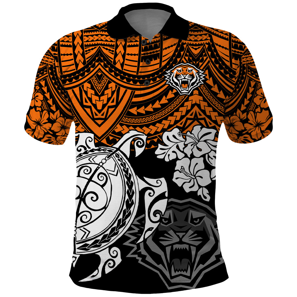 custom-wests-tigers-rugby-polo-shirt-hibiscus-and-turtle-with-polynesian-pattern