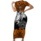 custom-wests-tigers-rugby-short-sleeve-bodycon-dress-hibiscus-and-turtle-with-polynesian-pattern