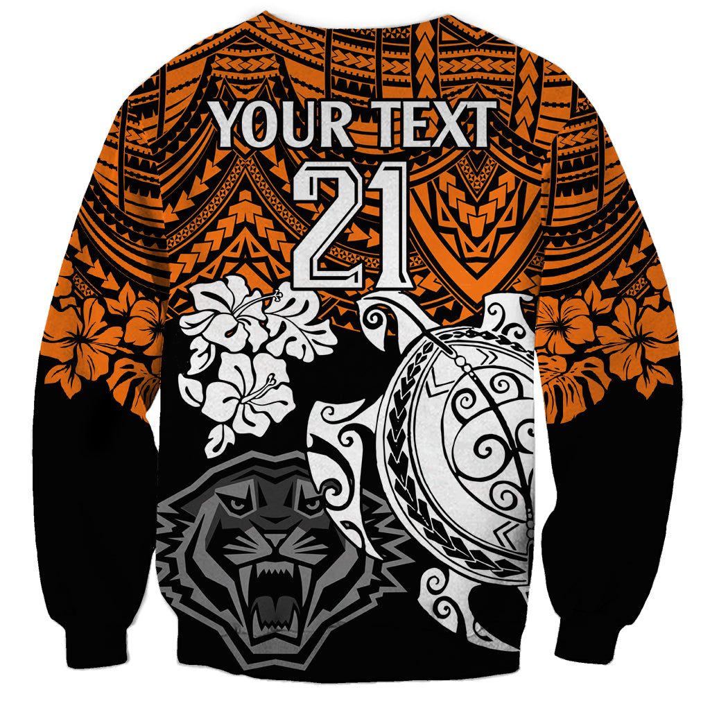 custom-wests-tigers-rugby-sweatshirt-hibiscus-and-turtle-with-polynesian-pattern