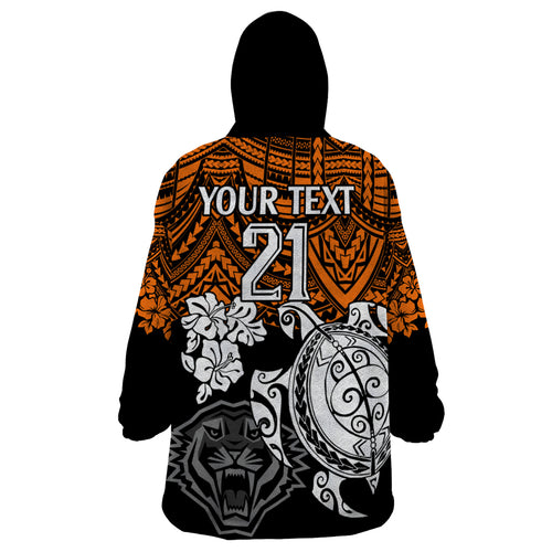 custom-wests-tigers-rugby-wearable-blanket-hoodie-hibiscus-and-turtle-with-polynesian-pattern