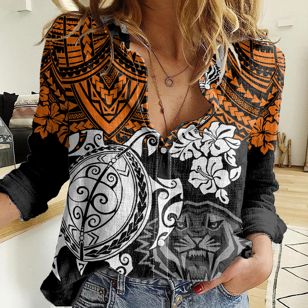 custom-wests-tigers-rugby-women-casual-shirt-hibiscus-and-turtle-with-polynesian-pattern