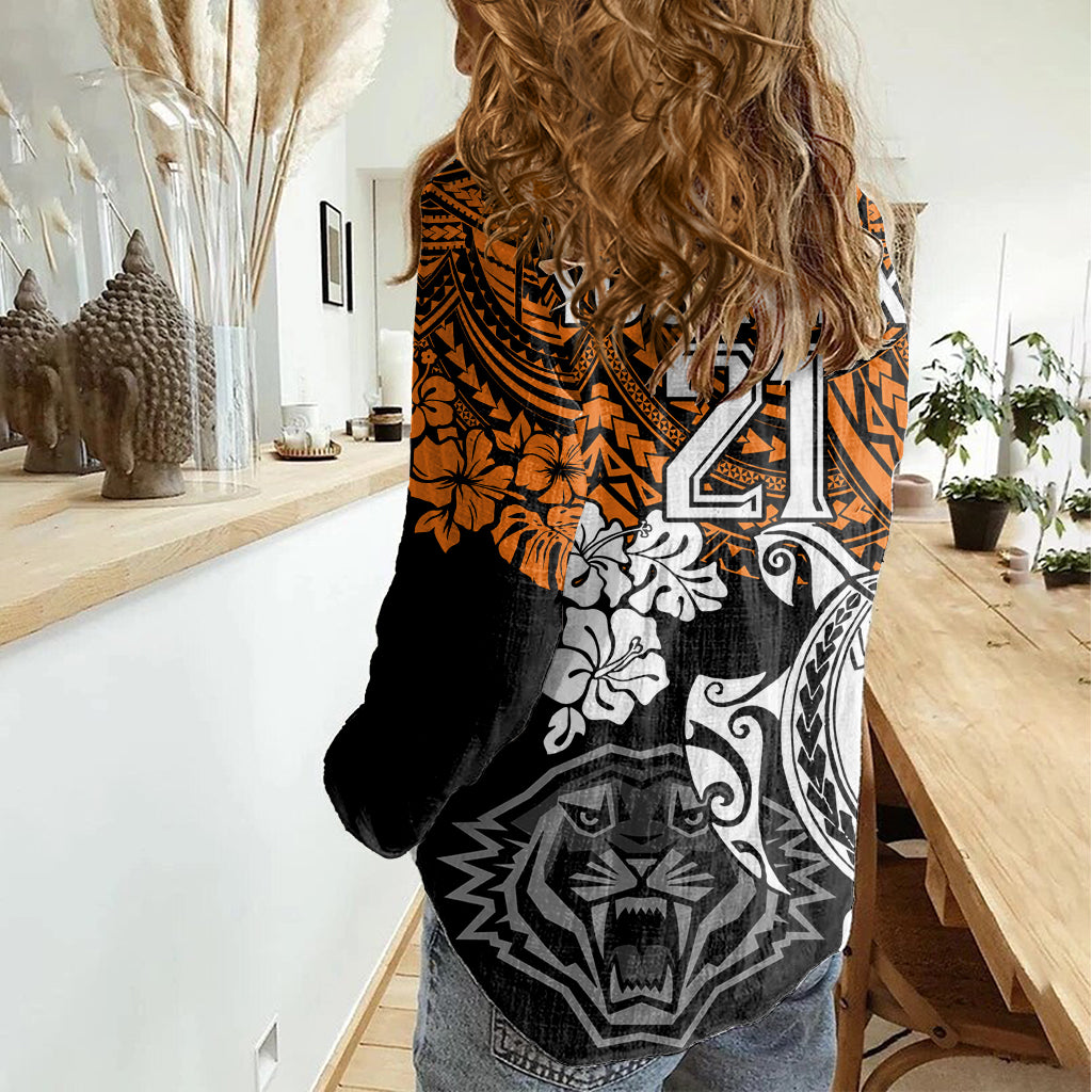 custom-wests-tigers-rugby-women-casual-shirt-hibiscus-and-turtle-with-polynesian-pattern