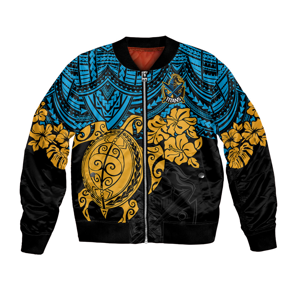 custom-titans-rugby-bomber-jacket-gld-hibiscus-and-turtle-with-polynesian-pattern
