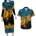 custom-titans-rugby-couples-matching-long-sleeve-bodycon-dress-and-hawaiian-shirt-gld-hibiscus-and-turtle-with-polynesian-pattern