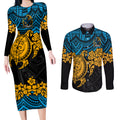 custom-titans-rugby-couples-matching-long-sleeve-bodycon-dress-and-long-sleeve-button-shirt-gld-hibiscus-and-turtle-with-polynesian-pattern