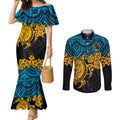 custom-titans-rugby-couples-matching-mermaid-dress-and-long-sleeve-button-shirt-gld-hibiscus-and-turtle-with-polynesian-pattern