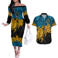 custom-titans-rugby-couples-matching-off-the-shoulder-long-sleeve-dress-and-hawaiian-shirt-gld-hibiscus-and-turtle-with-polynesian-pattern