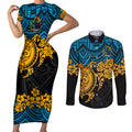 custom-titans-rugby-couples-matching-short-sleeve-bodycon-dress-and-long-sleeve-button-shirt-gld-hibiscus-and-turtle-with-polynesian-pattern
