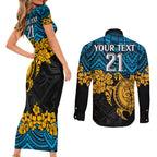 custom-titans-rugby-couples-matching-short-sleeve-bodycon-dress-and-long-sleeve-button-shirt-gld-hibiscus-and-turtle-with-polynesian-pattern