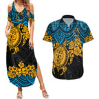 custom-titans-rugby-couples-matching-summer-maxi-dress-and-hawaiian-shirt-gld-hibiscus-and-turtle-with-polynesian-pattern