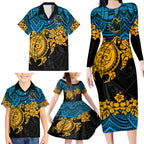 custom-titans-rugby-family-matching-long-sleeve-bodycon-dress-and-hawaiian-shirt-gld-hibiscus-and-turtle-with-polynesian-pattern