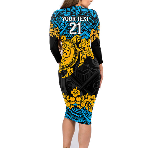 custom-titans-rugby-family-matching-long-sleeve-bodycon-dress-and-hawaiian-shirt-gld-hibiscus-and-turtle-with-polynesian-pattern