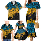 custom-titans-rugby-family-matching-mermaid-dress-and-hawaiian-shirt-gld-hibiscus-and-turtle-with-polynesian-pattern