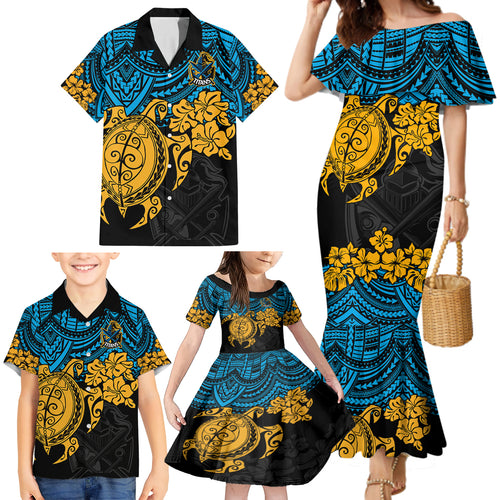 custom-titans-rugby-family-matching-mermaid-dress-and-hawaiian-shirt-gld-hibiscus-and-turtle-with-polynesian-pattern