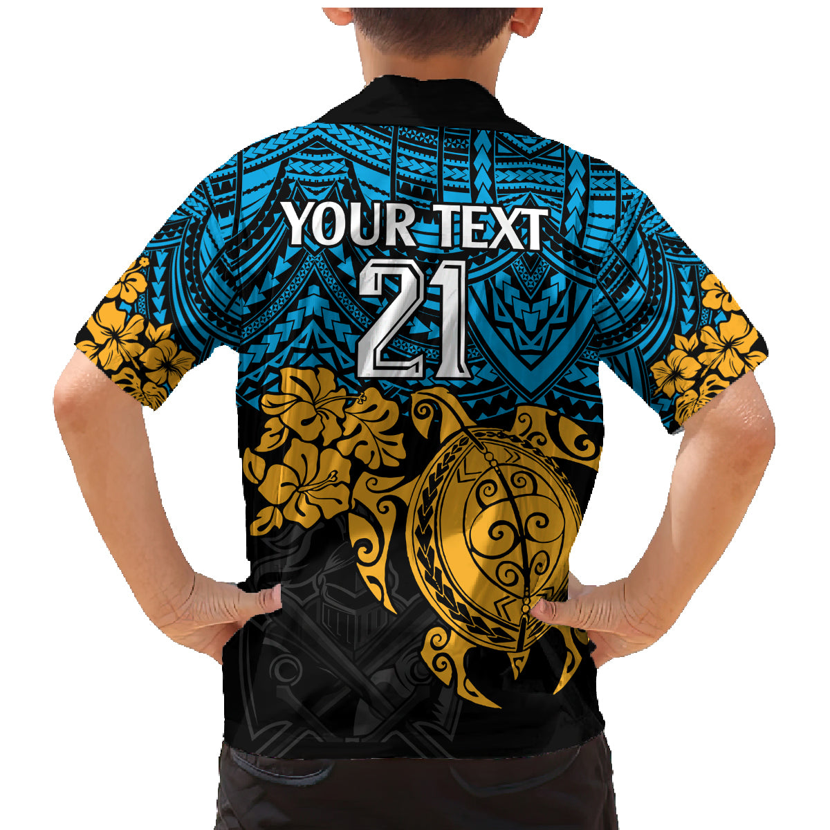 custom-titans-rugby-family-matching-mermaid-dress-and-hawaiian-shirt-gld-hibiscus-and-turtle-with-polynesian-pattern