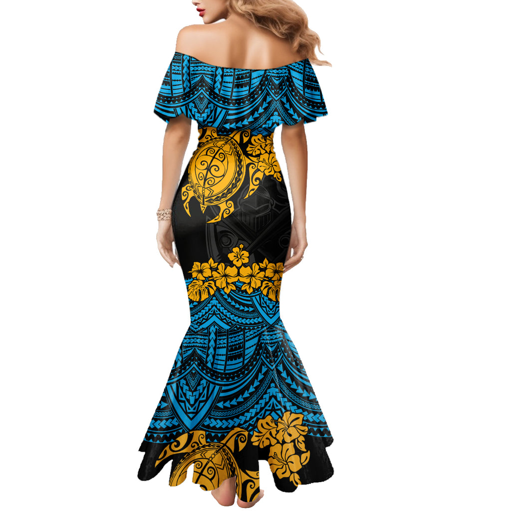 custom-titans-rugby-family-matching-mermaid-dress-and-hawaiian-shirt-gld-hibiscus-and-turtle-with-polynesian-pattern