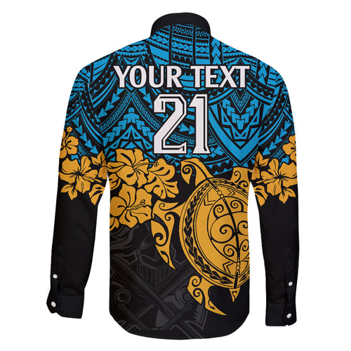 custom-titans-rugby-family-matching-off-shoulder-maxi-dress-and-hawaiian-shirt-gld-hibiscus-and-turtle-with-polynesian-pattern