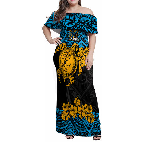 custom-titans-rugby-family-matching-off-shoulder-maxi-dress-and-hawaiian-shirt-gld-hibiscus-and-turtle-with-polynesian-pattern
