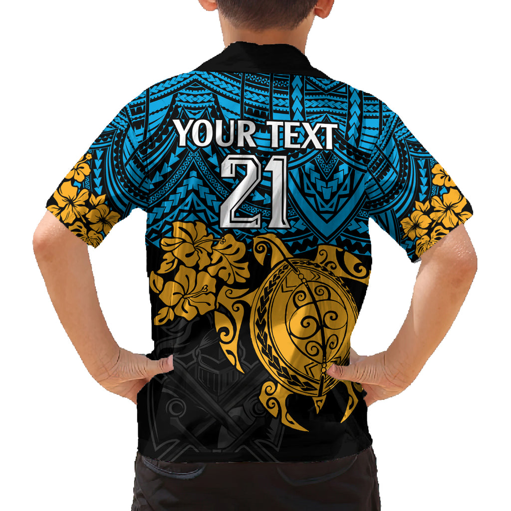 custom-titans-rugby-family-matching-off-shoulder-short-dress-and-hawaiian-shirt-gld-hibiscus-and-turtle-with-polynesian-pattern
