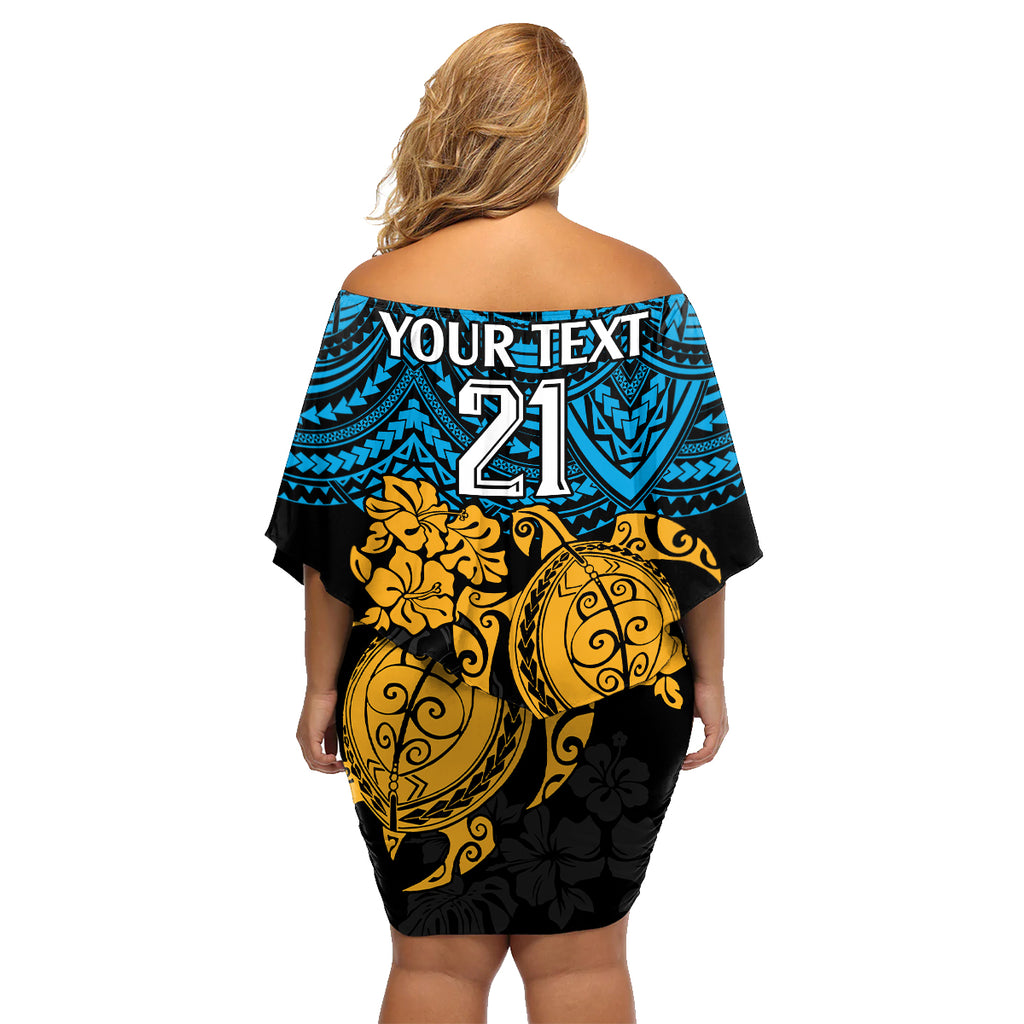 custom-titans-rugby-family-matching-off-shoulder-short-dress-and-hawaiian-shirt-gld-hibiscus-and-turtle-with-polynesian-pattern