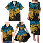 custom-titans-rugby-family-matching-puletasi-dress-and-hawaiian-shirt-gld-hibiscus-and-turtle-with-polynesian-pattern