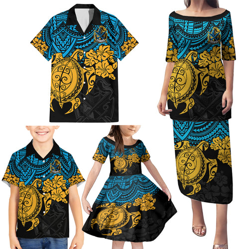 custom-titans-rugby-family-matching-puletasi-dress-and-hawaiian-shirt-gld-hibiscus-and-turtle-with-polynesian-pattern
