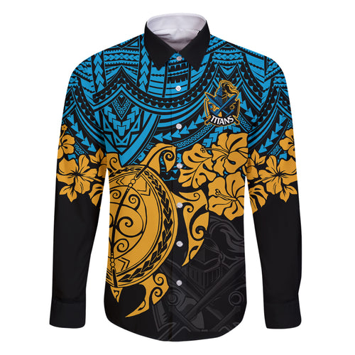 custom-titans-rugby-family-matching-puletasi-dress-and-hawaiian-shirt-gld-hibiscus-and-turtle-with-polynesian-pattern