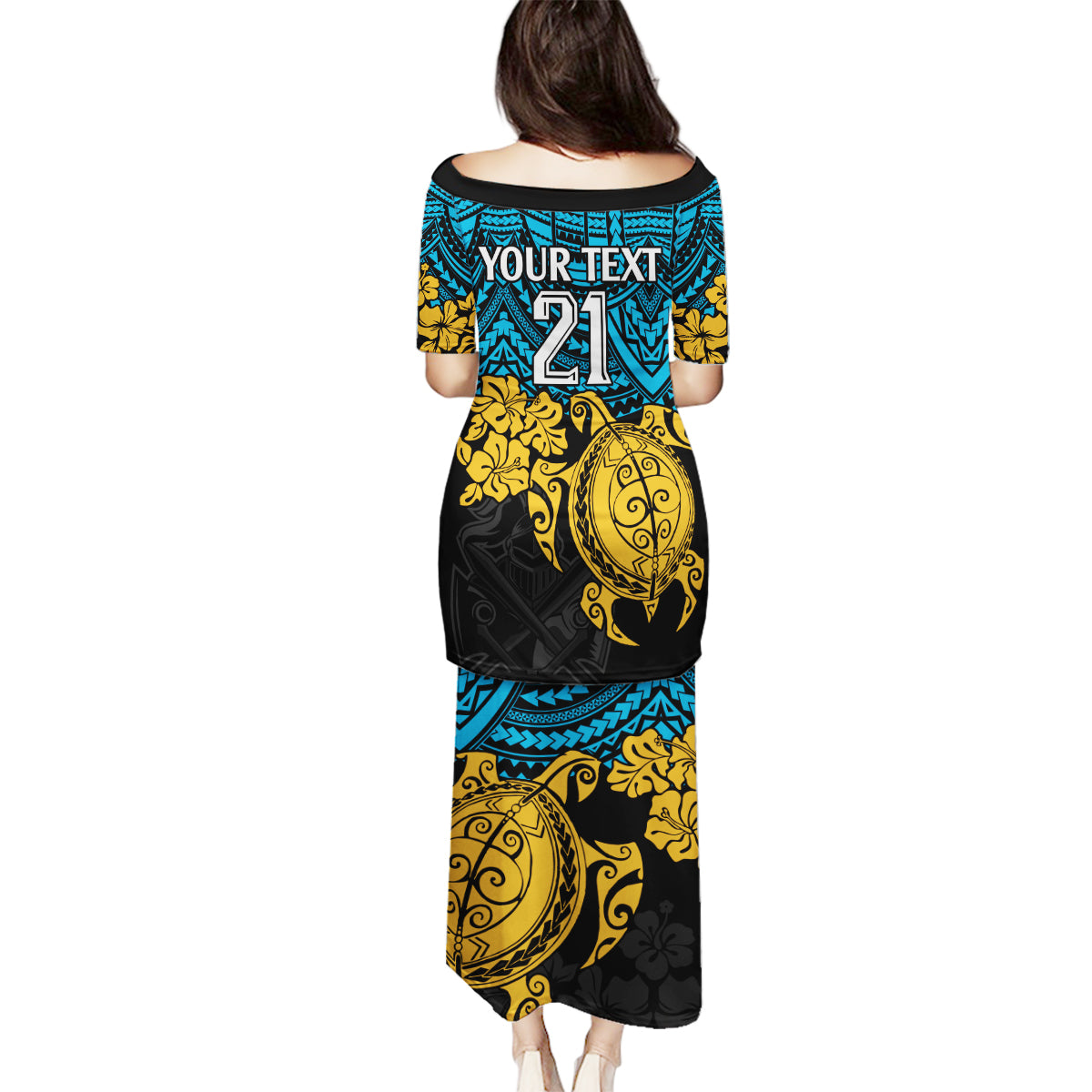 custom-titans-rugby-family-matching-puletasi-dress-and-hawaiian-shirt-gld-hibiscus-and-turtle-with-polynesian-pattern