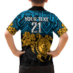 custom-titans-rugby-family-matching-short-sleeve-bodycon-dress-and-hawaiian-shirt-gld-hibiscus-and-turtle-with-polynesian-pattern
