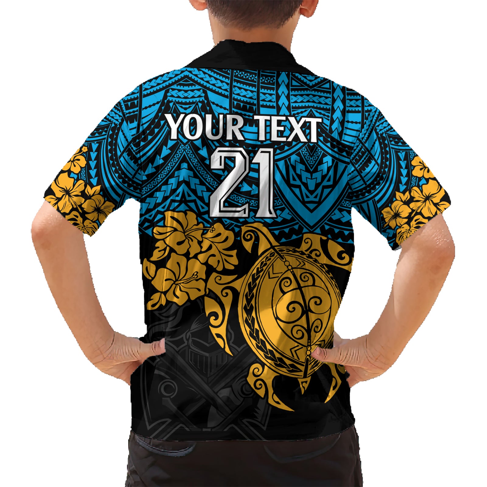 custom-titans-rugby-family-matching-short-sleeve-bodycon-dress-and-hawaiian-shirt-gld-hibiscus-and-turtle-with-polynesian-pattern