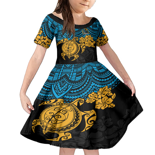custom-titans-rugby-family-matching-short-sleeve-bodycon-dress-and-hawaiian-shirt-gld-hibiscus-and-turtle-with-polynesian-pattern