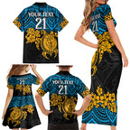 custom-titans-rugby-family-matching-short-sleeve-bodycon-dress-and-hawaiian-shirt-gld-hibiscus-and-turtle-with-polynesian-pattern