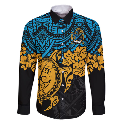 custom-titans-rugby-family-matching-short-sleeve-bodycon-dress-and-hawaiian-shirt-gld-hibiscus-and-turtle-with-polynesian-pattern
