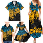 custom-titans-rugby-family-matching-summer-maxi-dress-and-hawaiian-shirt-gld-hibiscus-and-turtle-with-polynesian-pattern