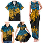 custom-titans-rugby-family-matching-tank-maxi-dress-and-hawaiian-shirt-gld-hibiscus-and-turtle-with-polynesian-pattern