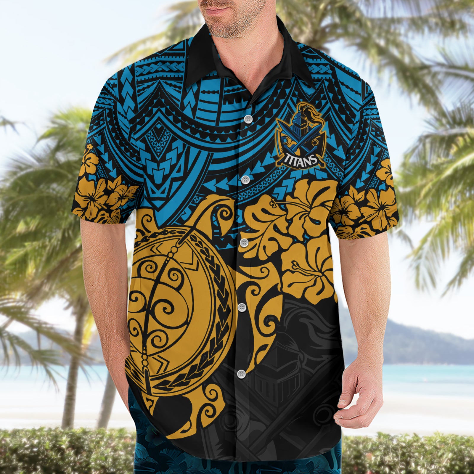 custom-titans-rugby-hawaiian-shirt-gld-hibiscus-and-turtle-with-polynesian-pattern