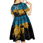 custom-titans-rugby-kid-short-sleeve-dress-gld-hibiscus-and-turtle-with-polynesian-pattern