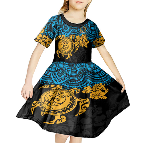 custom-titans-rugby-kid-short-sleeve-dress-gld-hibiscus-and-turtle-with-polynesian-pattern
