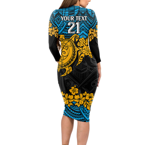 custom-titans-rugby-long-sleeve-bodycon-dress-gld-hibiscus-and-turtle-with-polynesian-pattern