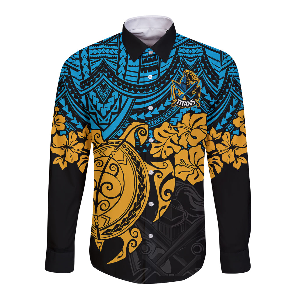 custom-titans-rugby-long-sleeve-button-shirt-gld-hibiscus-and-turtle-with-polynesian-pattern