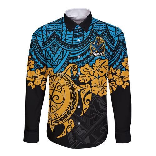 custom-titans-rugby-long-sleeve-button-shirt-gld-hibiscus-and-turtle-with-polynesian-pattern