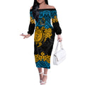 custom-titans-rugby-off-the-shoulder-long-sleeve-dress-gld-hibiscus-and-turtle-with-polynesian-pattern