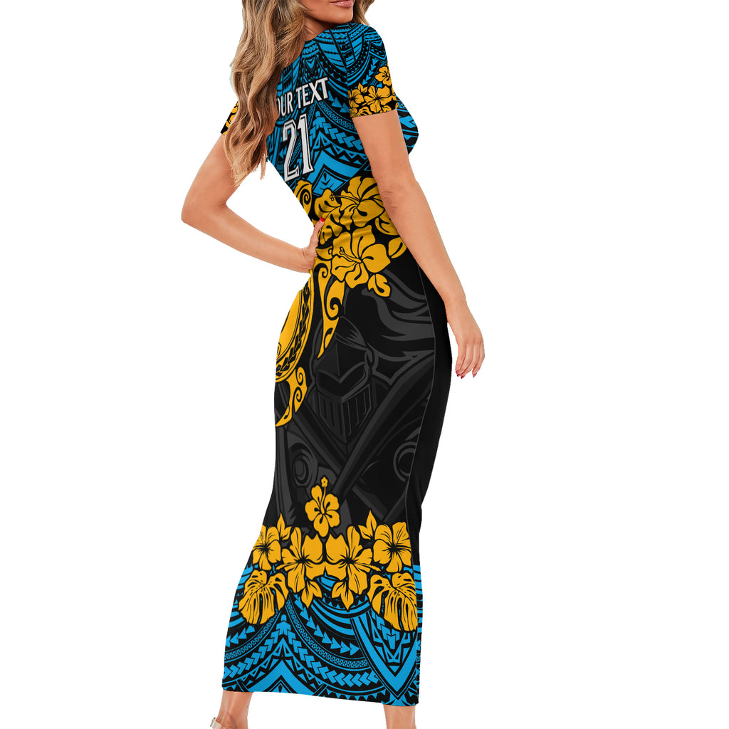 custom-titans-rugby-short-sleeve-bodycon-dress-gld-hibiscus-and-turtle-with-polynesian-pattern