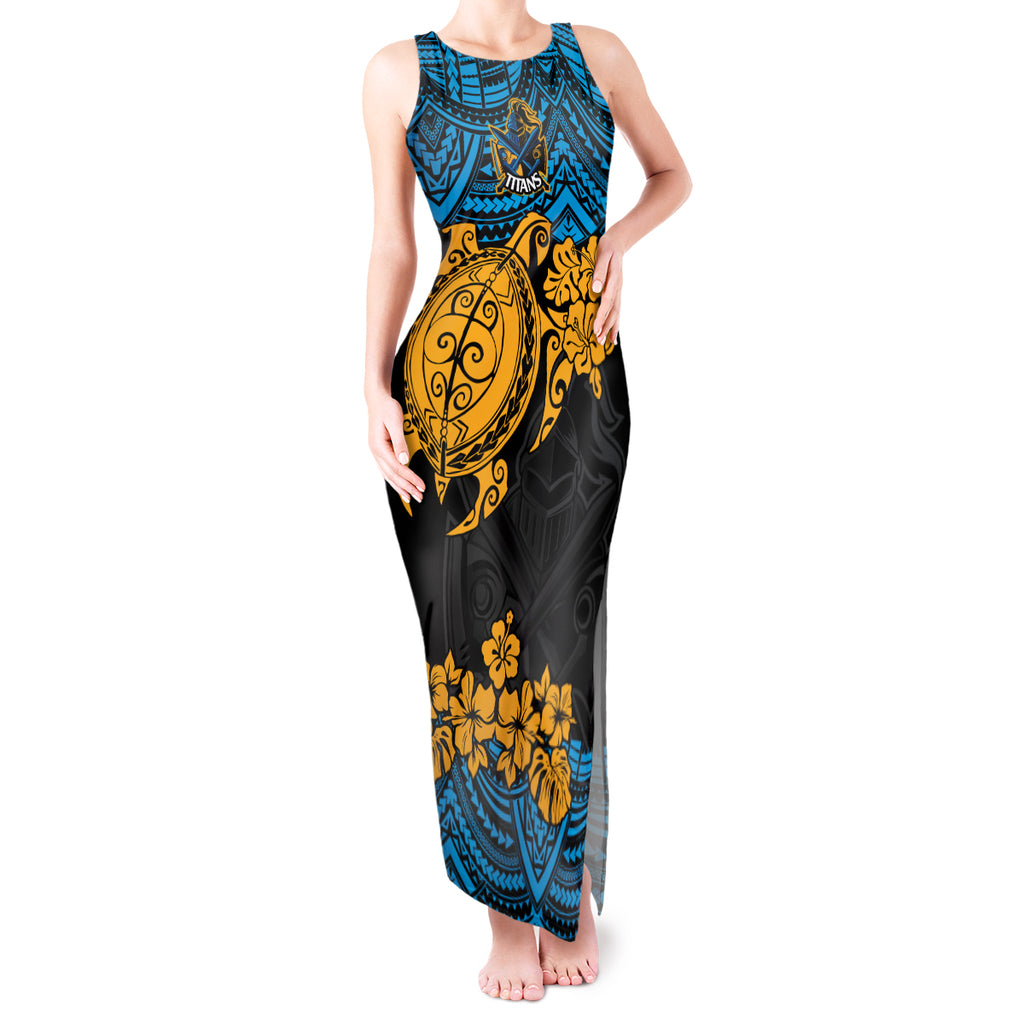 custom-titans-rugby-tank-maxi-dress-gld-hibiscus-and-turtle-with-polynesian-pattern