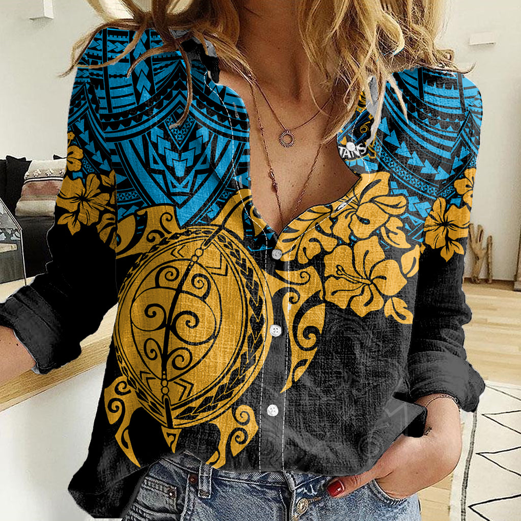 custom-titans-rugby-women-casual-shirt-gld-hibiscus-and-turtle-with-polynesian-pattern