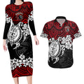 custom-knights-rugby-couples-matching-long-sleeve-bodycon-dress-and-hawaiian-shirt-novocastrians-hibiscus-and-turtle-with-polynesian-pattern